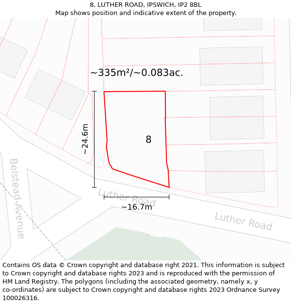8, LUTHER ROAD, IPSWICH, IP2 8BL: Plot and title map