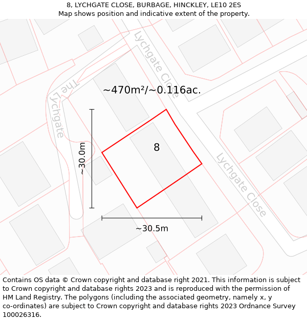 8, LYCHGATE CLOSE, BURBAGE, HINCKLEY, LE10 2ES: Plot and title map