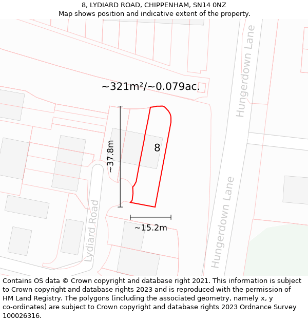 8, LYDIARD ROAD, CHIPPENHAM, SN14 0NZ: Plot and title map