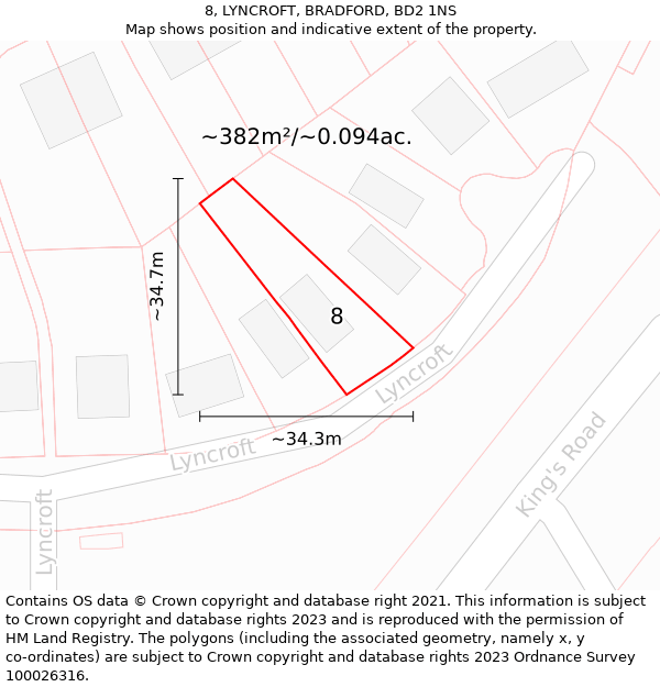 8, LYNCROFT, BRADFORD, BD2 1NS: Plot and title map