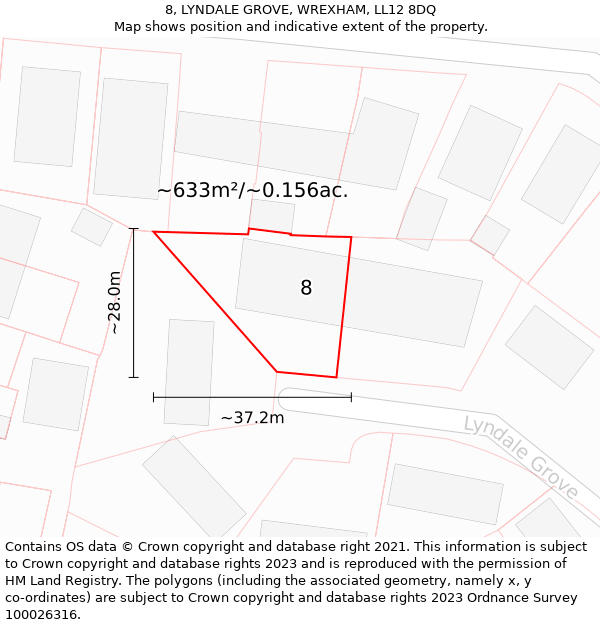 8, LYNDALE GROVE, WREXHAM, LL12 8DQ: Plot and title map