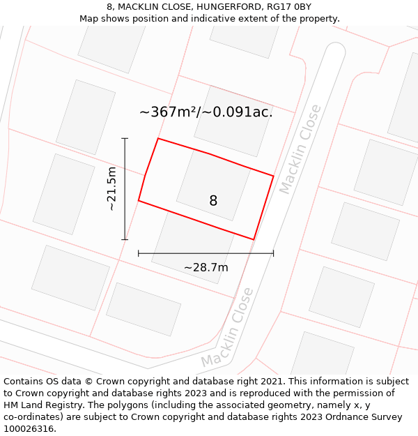 8, MACKLIN CLOSE, HUNGERFORD, RG17 0BY: Plot and title map