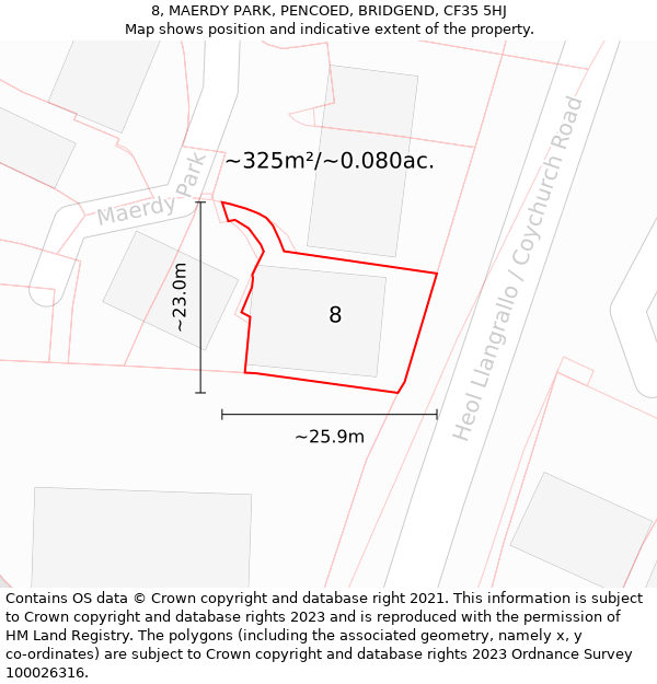 8, MAERDY PARK, PENCOED, BRIDGEND, CF35 5HJ: Plot and title map