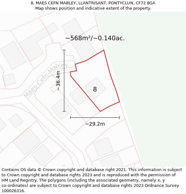 8, MAES CEFN MABLEY, LLANTRISANT, PONTYCLUN, CF72 8GA: Plot and title map