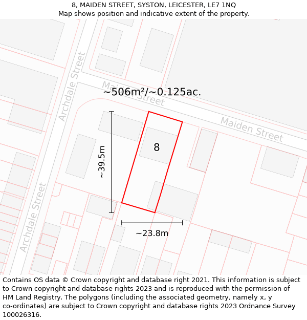 8, MAIDEN STREET, SYSTON, LEICESTER, LE7 1NQ: Plot and title map
