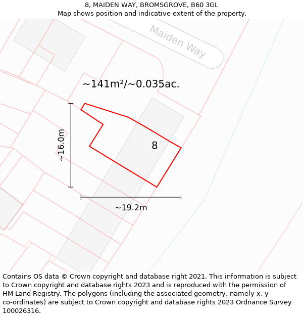 8, MAIDEN WAY, BROMSGROVE, B60 3GL: Plot and title map