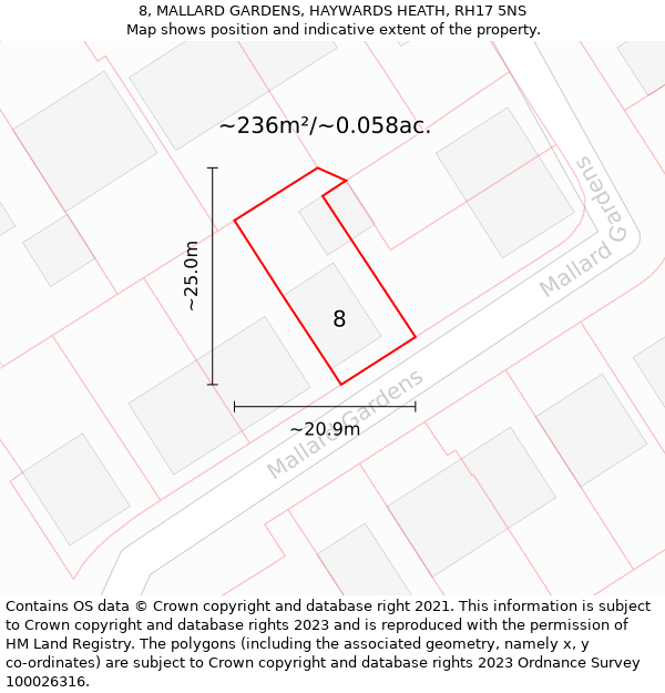 8, MALLARD GARDENS, HAYWARDS HEATH, RH17 5NS: Plot and title map