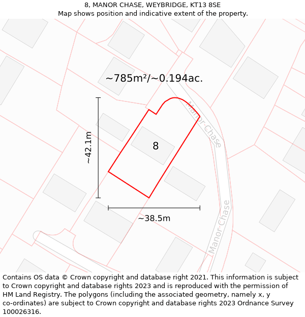 8, MANOR CHASE, WEYBRIDGE, KT13 8SE: Plot and title map