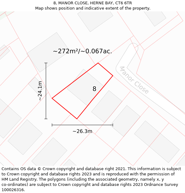 8, MANOR CLOSE, HERNE BAY, CT6 6TR: Plot and title map