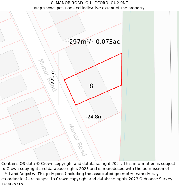 8, MANOR ROAD, GUILDFORD, GU2 9NE: Plot and title map
