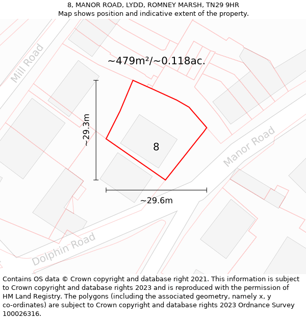 8, MANOR ROAD, LYDD, ROMNEY MARSH, TN29 9HR: Plot and title map