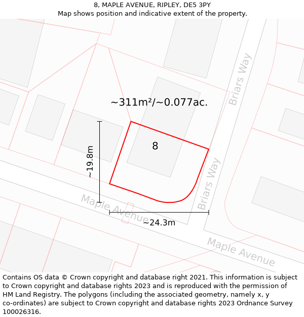 8, MAPLE AVENUE, RIPLEY, DE5 3PY: Plot and title map