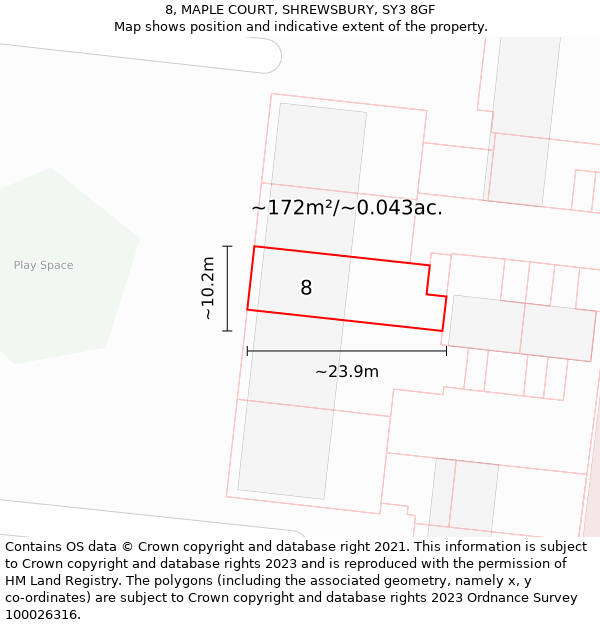 8, MAPLE COURT, SHREWSBURY, SY3 8GF: Plot and title map