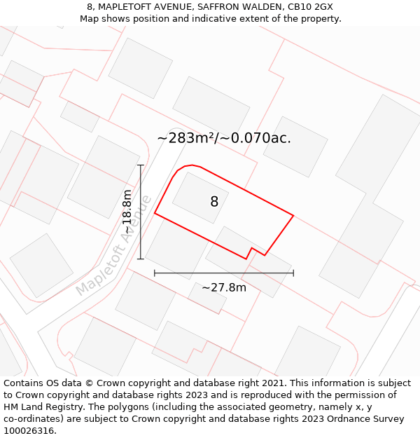 8, MAPLETOFT AVENUE, SAFFRON WALDEN, CB10 2GX: Plot and title map