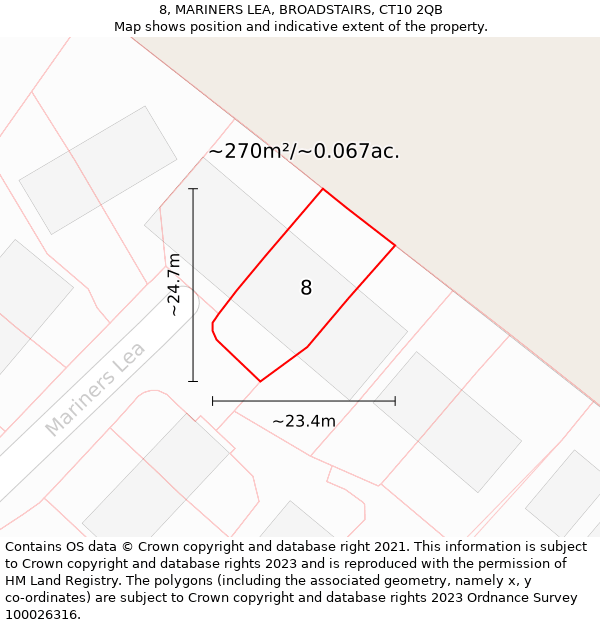 8, MARINERS LEA, BROADSTAIRS, CT10 2QB: Plot and title map