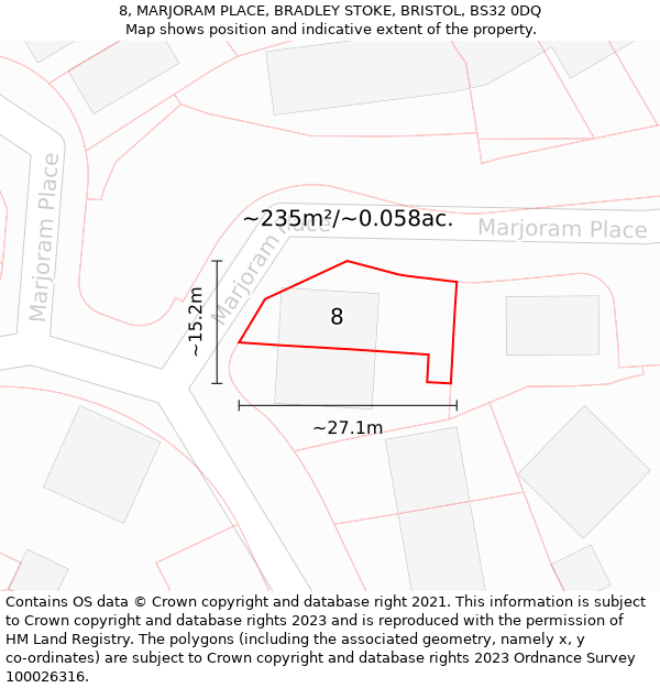 8, MARJORAM PLACE, BRADLEY STOKE, BRISTOL, BS32 0DQ: Plot and title map