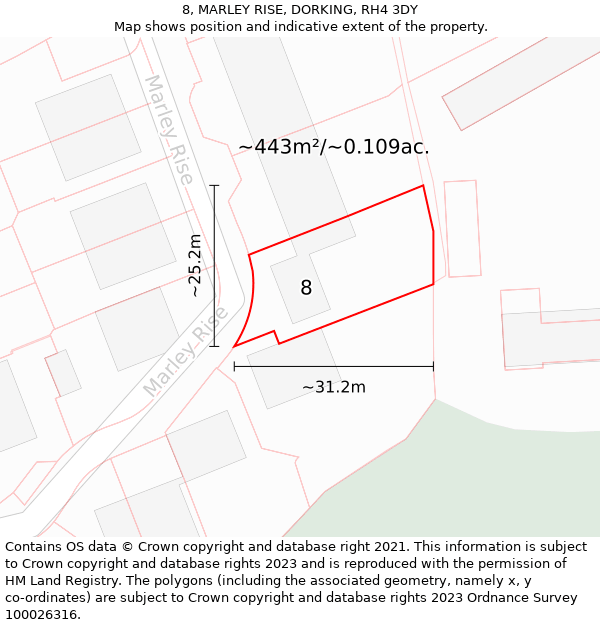 8, MARLEY RISE, DORKING, RH4 3DY: Plot and title map