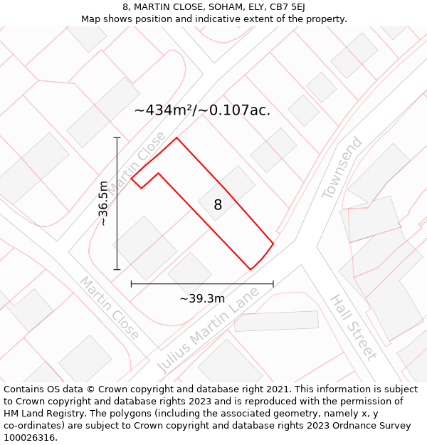 8, MARTIN CLOSE, SOHAM, ELY, CB7 5EJ: Plot and title map