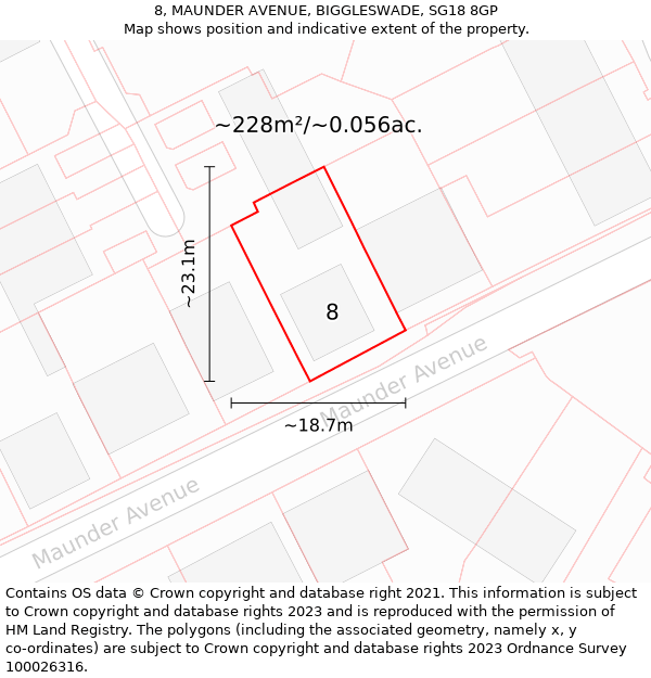 8, MAUNDER AVENUE, BIGGLESWADE, SG18 8GP: Plot and title map