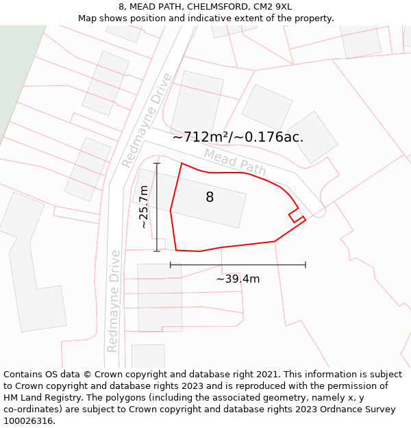 8, MEAD PATH, CHELMSFORD, CM2 9XL: Plot and title map