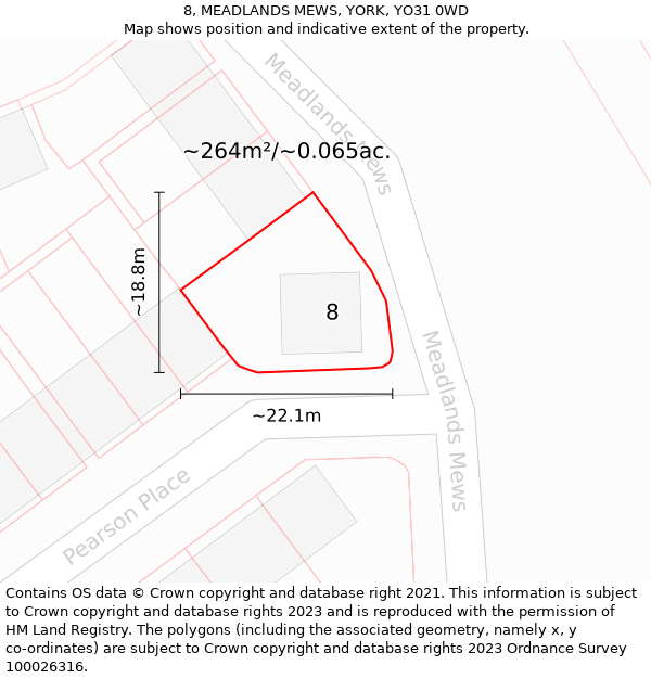 8, MEADLANDS MEWS, YORK, YO31 0WD: Plot and title map