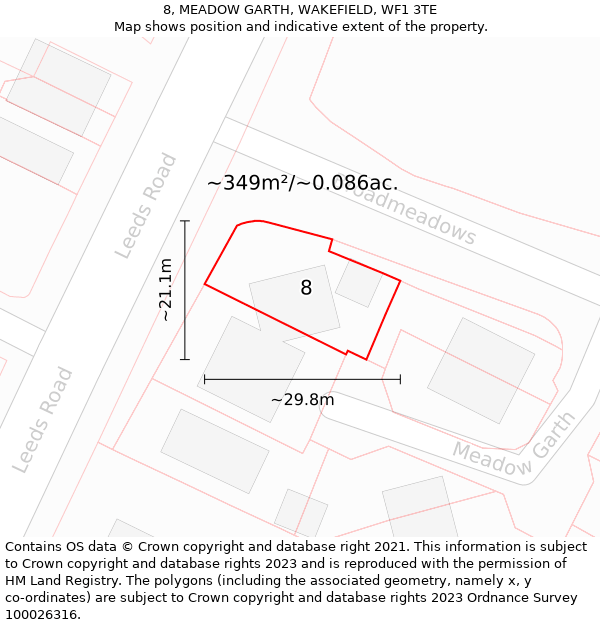 8, MEADOW GARTH, WAKEFIELD, WF1 3TE: Plot and title map