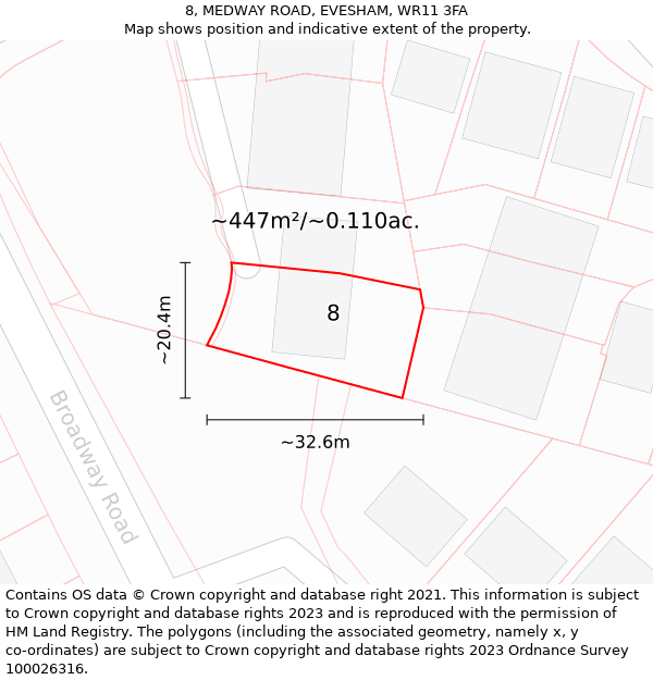 8, MEDWAY ROAD, EVESHAM, WR11 3FA: Plot and title map