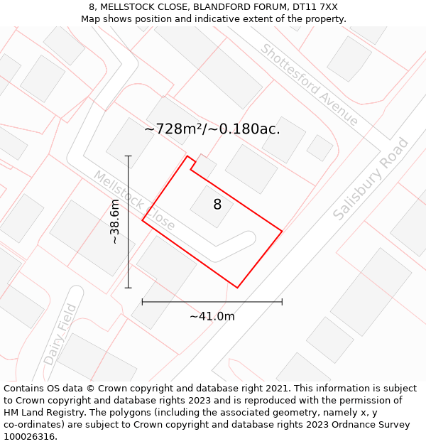 8, MELLSTOCK CLOSE, BLANDFORD FORUM, DT11 7XX: Plot and title map