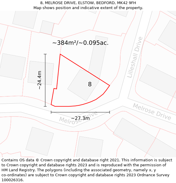 8, MELROSE DRIVE, ELSTOW, BEDFORD, MK42 9FH: Plot and title map