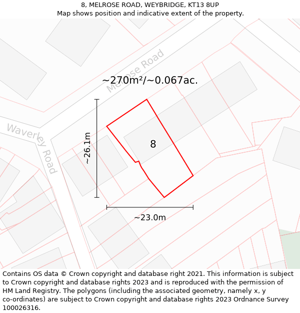 8, MELROSE ROAD, WEYBRIDGE, KT13 8UP: Plot and title map