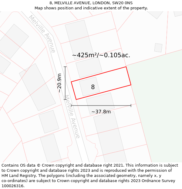 8, MELVILLE AVENUE, LONDON, SW20 0NS: Plot and title map