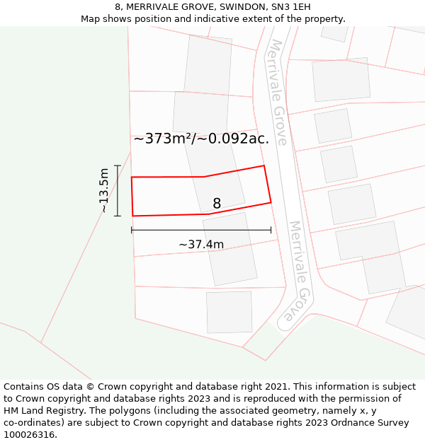 8, MERRIVALE GROVE, SWINDON, SN3 1EH: Plot and title map