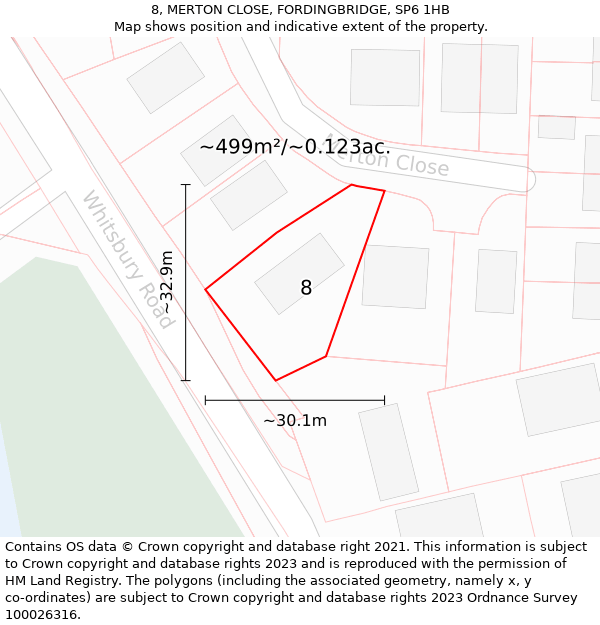 8, MERTON CLOSE, FORDINGBRIDGE, SP6 1HB: Plot and title map