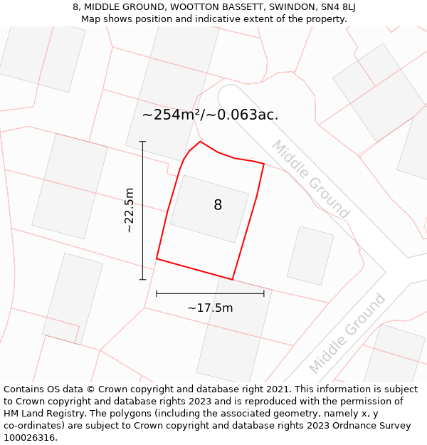 8, MIDDLE GROUND, WOOTTON BASSETT, SWINDON, SN4 8LJ: Plot and title map