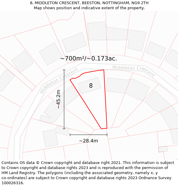 8, MIDDLETON CRESCENT, BEESTON, NOTTINGHAM, NG9 2TH: Plot and title map