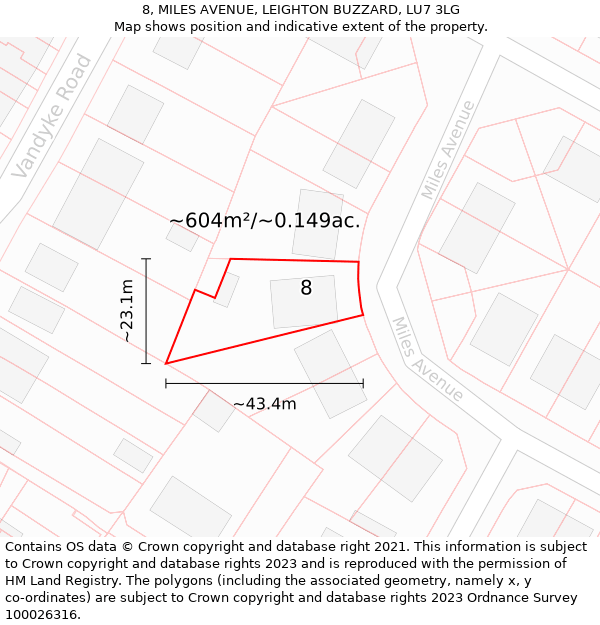 8, MILES AVENUE, LEIGHTON BUZZARD, LU7 3LG: Plot and title map