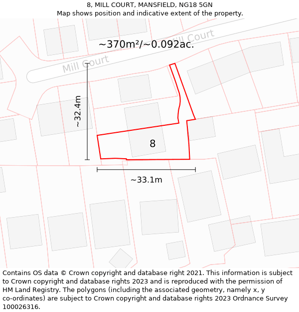 8, MILL COURT, MANSFIELD, NG18 5GN: Plot and title map