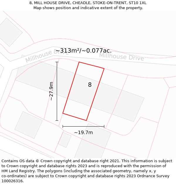8, MILL HOUSE DRIVE, CHEADLE, STOKE-ON-TRENT, ST10 1XL: Plot and title map
