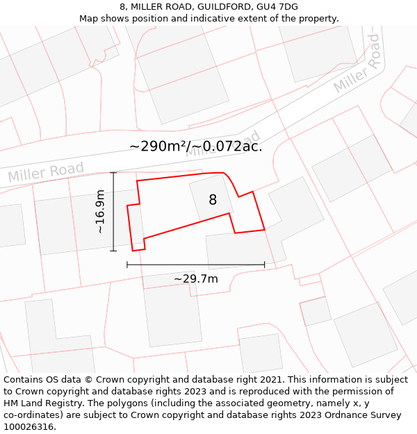 8, MILLER ROAD, GUILDFORD, GU4 7DG: Plot and title map