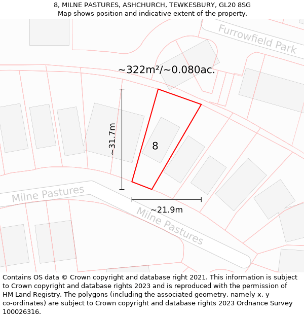 8, MILNE PASTURES, ASHCHURCH, TEWKESBURY, GL20 8SG: Plot and title map