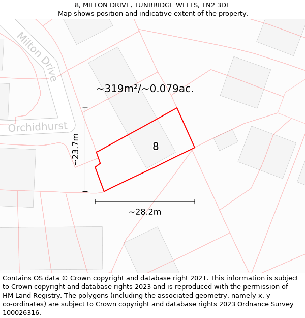 8, MILTON DRIVE, TUNBRIDGE WELLS, TN2 3DE: Plot and title map