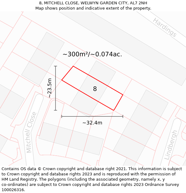 8, MITCHELL CLOSE, WELWYN GARDEN CITY, AL7 2NH: Plot and title map