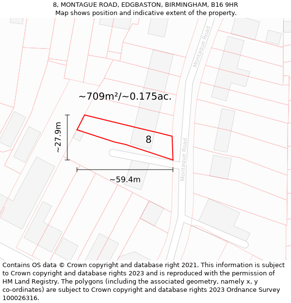 8, MONTAGUE ROAD, EDGBASTON, BIRMINGHAM, B16 9HR: Plot and title map