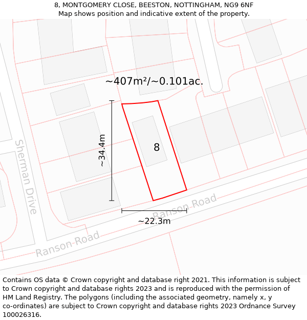 8, MONTGOMERY CLOSE, BEESTON, NOTTINGHAM, NG9 6NF: Plot and title map