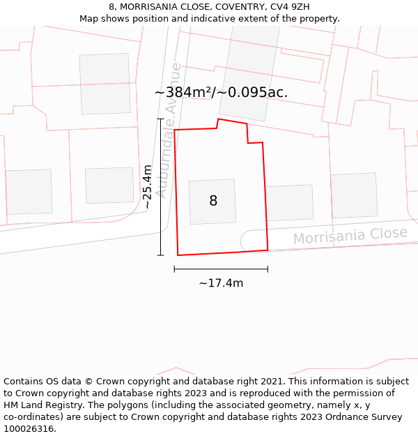 8, MORRISANIA CLOSE, COVENTRY, CV4 9ZH: Plot and title map