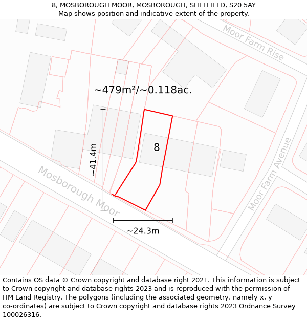 8, MOSBOROUGH MOOR, MOSBOROUGH, SHEFFIELD, S20 5AY: Plot and title map