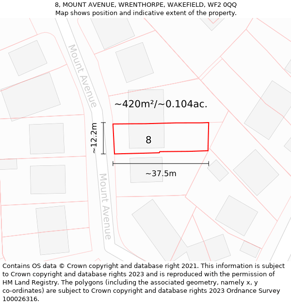 8, MOUNT AVENUE, WRENTHORPE, WAKEFIELD, WF2 0QQ: Plot and title map