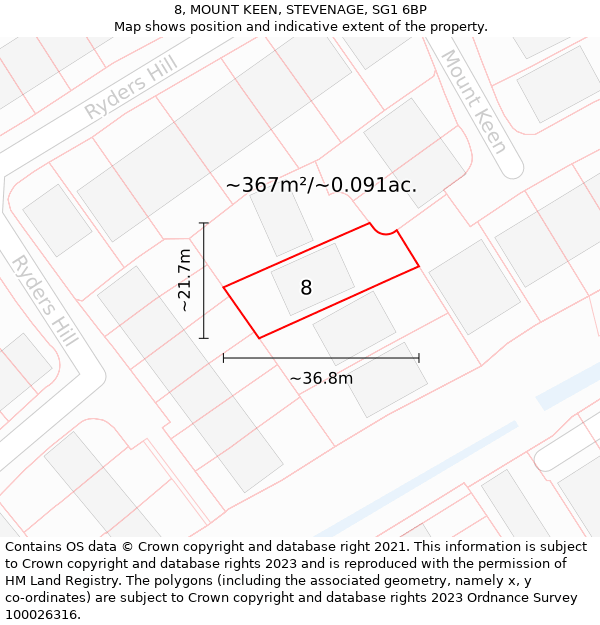 8, MOUNT KEEN, STEVENAGE, SG1 6BP: Plot and title map