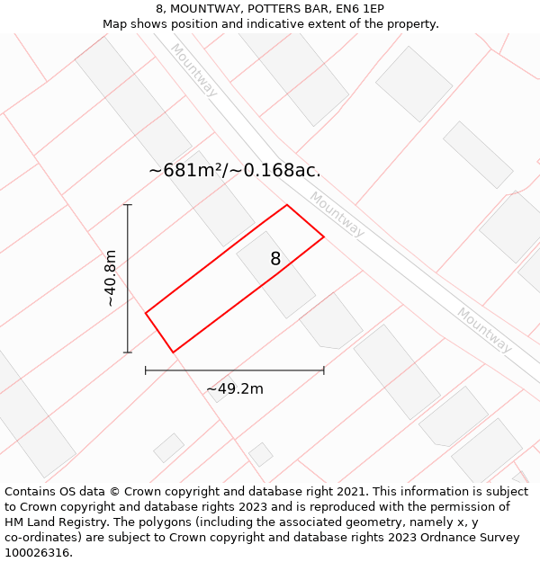 8, MOUNTWAY, POTTERS BAR, EN6 1EP: Plot and title map