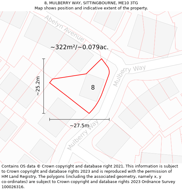 8, MULBERRY WAY, SITTINGBOURNE, ME10 3TG: Plot and title map